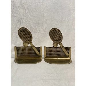 2 Vintage Brass Tennis Bookends Racket High Quality Heavy Tennis Decor Gift